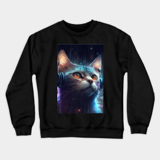 Sparkling Lofi Cyberpunk Cat Crewneck Sweatshirt